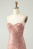 Załaduj obraz do przeglądarki galerii, Błyszczące Różowe Cekinowa Cienkich Ramiączkach Sukienki Koktajlowe