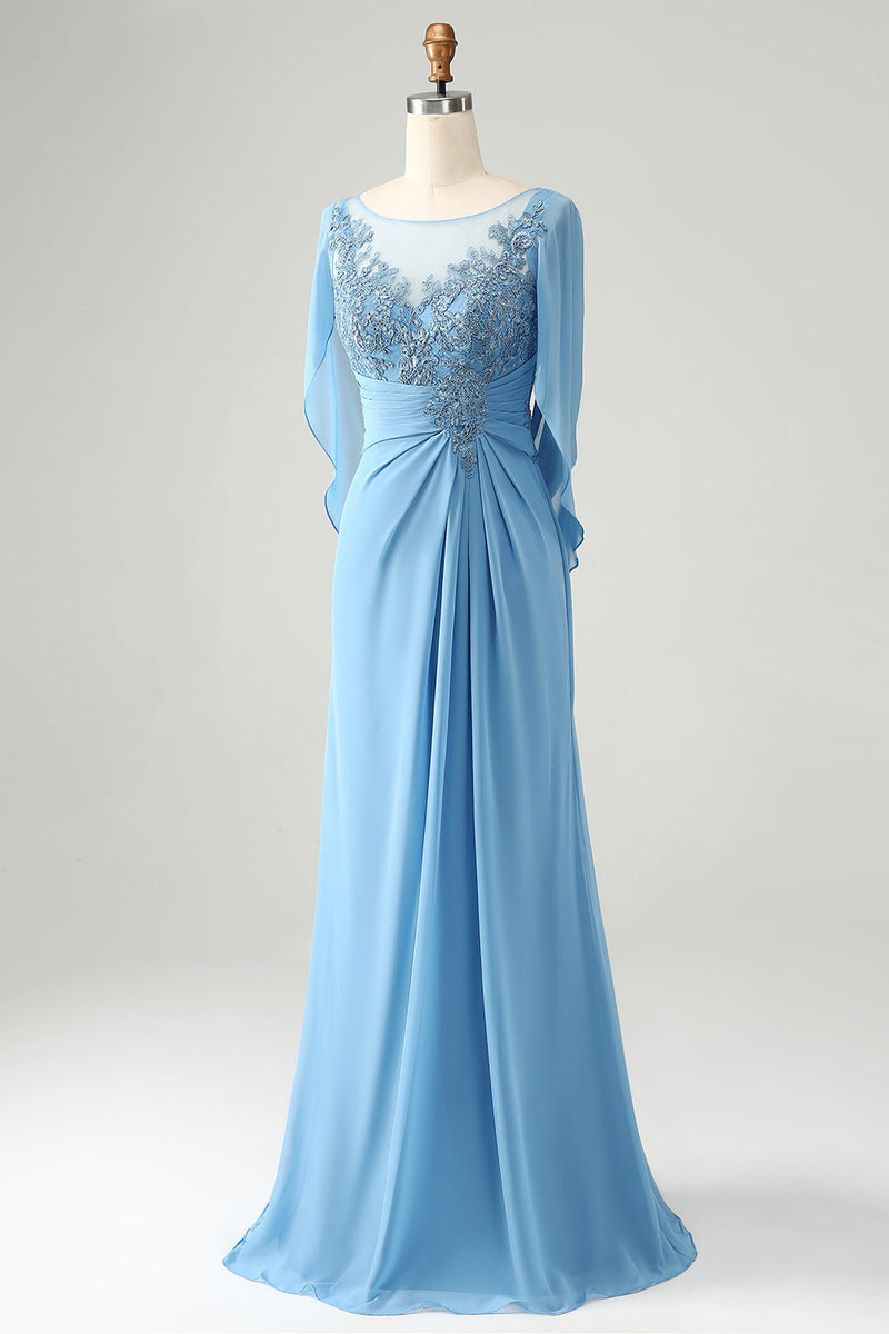 Załaduj obraz do przeglądarki galerii, Błyszcząca Niebieski Sukienki Na Wesele Dla Mamy z Aplikacjami