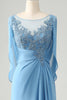 Załaduj obraz do przeglądarki galerii, Błyszcząca Niebieski Sukienki Na Wesele Dla Mamy z Aplikacjami