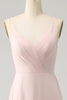 Załaduj obraz do przeglądarki galerii, Różowa Linia W Szpic Szyfonowa Długa Sukienka Druhny Z Rozcięciem