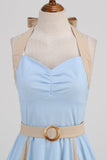 Niebieska sukienka A Line Halter Vintage 1950