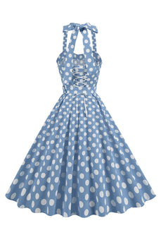 Linia Niebieskie Kropki Vintage 1950 Sukienka Z Paskiem