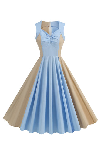 Niebieska Sukienka Bez Rękawów Vintage 1950 W Kształcie Litery A