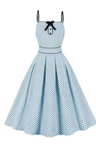 Niebieska Sukienka W Kropki Upiąć 1950 Vintage