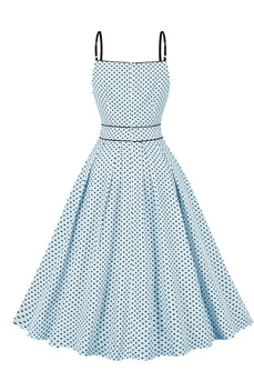 Niebieska Sukienka W Kropki Upiąć 1950 Vintage