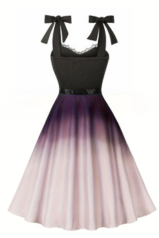Czarno-Różowa Regulowana Sukienka Bowknot Swing Vintage Z Koronką