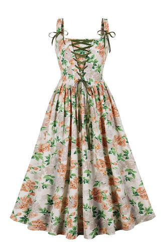 Różowa Sukienka W Kształcie Litery A Upiąć 1950 Z Nadrukiem Kwiatowym