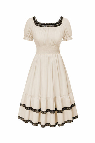 Morelowa Sukienka Vintage Z Kwadratowym Dekoltem I Krótkim Rękawem