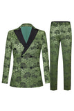 Army Green Peak Lapel 2-częściowy męski garnitur na studniówkę ze wzorem