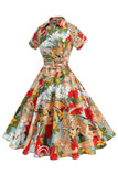 Sukienka Flower A Line Printed Vintage 1950