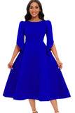 Modna elegancka sukienka Royal Blue A Line Solid Swing z półrękawami