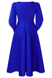 Modna elegancka sukienka Royal Blue A Line Solid Swing z półrękawami