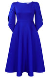 Modna elegancka sukienka Royal Blue A Line Solid Swing z półrękawami