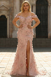 Blush 3D Flowers Mermaid Off the shoulder długa sukienka na bal plus size z rozcięciem