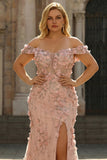 Blush 3D Flowers Mermaid Off the shoulder długa sukienka na bal plus size z rozcięciem