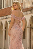 Blush 3D Flowers Mermaid Off the shoulder długa sukienka na bal plus size z rozcięciem