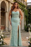 Sage Plus Size Mermaid z aplikacjami dla ukochanej długiej sukienki na bal z rozcięciem