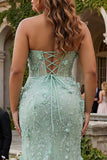 Sage Plus Size Mermaid z aplikacjami dla ukochanej długiej sukienki na bal z rozcięciem