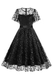Morelowy Z Cekinami Liść Haftowana Siatkowa Nakładka Elegancka Sukienka W Stylu Vintage