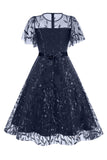 Morelowy Z Cekinami Liść Haftowana Siatkowa Nakładka Elegancka Sukienka W Stylu Vintage