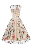 Morelowa Elegancka Kwiatowa Haftowana Sukienka Midi Bez Rękawów W Stylu Vintage