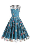 Morelowa Elegancka Kwiatowa Haftowana Sukienka Midi Bez Rękawów W Stylu Vintage