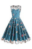 Morelowa Elegancka Kwiatowa Haftowana Sukienka Midi Bez Rękawów W Stylu Vintage