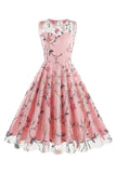 Morelowa Elegancka Kwiatowa Haftowana Sukienka Midi Bez Rękawów W Stylu Vintage