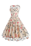 Morelowa Elegancka Kwiatowa Haftowana Sukienka Midi Bez Rękawów W Stylu Vintage