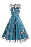 Morelowa Elegancka Kwiatowa Haftowana Sukienka Midi Bez Rękawów W Stylu Vintage
