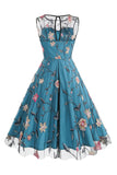 Morelowa Elegancka Kwiatowa Haftowana Sukienka Midi Bez Rękawów W Stylu Vintage