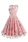 Morelowa Elegancka Kwiatowa Haftowana Sukienka Midi Bez Rękawów W Stylu Vintage