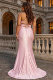 Różowa sukienka na bal w stylu Spaghetti Pink Mermaid Spaghetti Kwiatowa sukienka na bal plus size z rozcięciem
