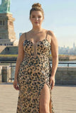Sukienka na bal z rozcięciem – syrena khaki z cekinami z cekinami plus size