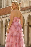 Blush w kwiatowy wzór Princess Sweetheart – długa, wielopoziomowa sukienka na bal maturalny plus size