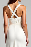 Ivory V-Neck Scover Długa Sukienka Z Rozcięciem