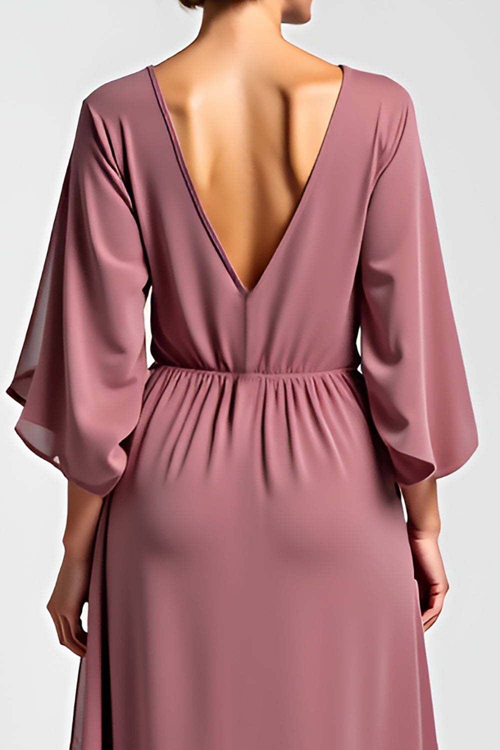 Vintage Mauve Szyfon 3/4 Rękawy Sukienka dla matki panny młodej z koralikami