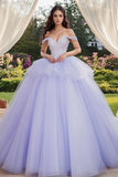 Lawendowa tiulowa suknia balowa z odsłoniętymi ramionami Aplikacja Quinceanera Sukienka
