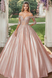 Off The Shoulder Blush Half Sleeves Satynowa suknia balowa Quinceanera Dress