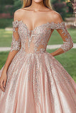 Off The Shoulder Blush Half Sleeves Satynowa suknia balowa Quinceanera Dress