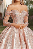 Off The Shoulder Blush Długie Rękawy Suknia Balowa Sukienka Quinceanera