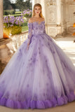 3D Kwiat Długie Rękawy Off The Shoulder Liliowa suknia balowa Quinceanera Dress