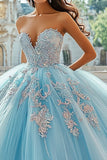 Kochanie Sky Blue Tiulowa suknia balowa bez ramiączek Quinceanera Sukienka