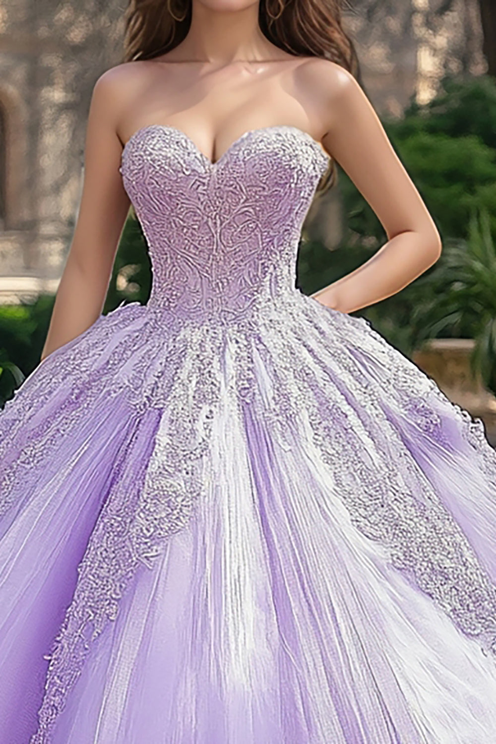 Balowa Suknia Liliowy Bez Ramiączek Tiul Długa Sukienka Quinceanera