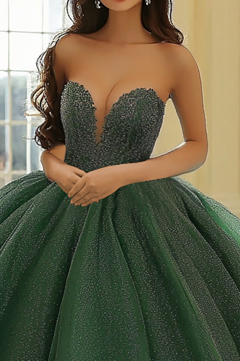 Ciemnozielona suknia balowa bez ramiączek sukienka Sweetheart Quinceanera