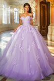 Liliowa suknia balowa z aplikacją na ramiona sukienka quinceanera
