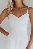 Bodycon Biała bawełniana sukienka na ramiączka spaghetti Plisowana sukienka z okazji ukończenia szkoły