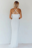 Bawełniana biała linia Spaghetti na ramiączkach Bodycon Graduation Dress