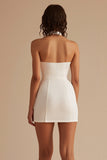 Halter Neck Sheav Cut Out Satynowa Mała Biała Sukienka