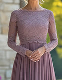 krawat Vintage Mauve Kolumna Szufelka Szyfon Długa Sukienka Matki Panny Młodej z Koronkowymi Aplikacjami